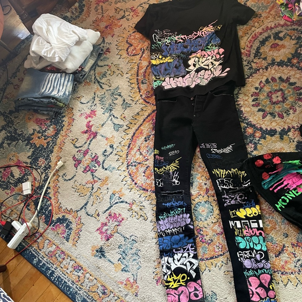 Mackeen denim set includes shirt “large” and jeans 32 worn not new with tags
